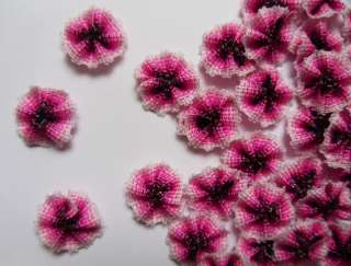   Shocking Pink / Burgundy Fancy Ribbon Flowers Lots 48 pcs R0091  