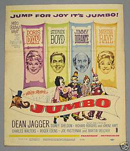 JUMBO 1962 circus movie poster MGM musical Rodgers Hart  