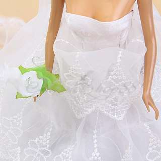 Schön Brautkleid Kleidung Kleid mit Schleier für Barbie Puppen 