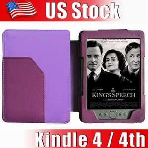 Leather Cover Case Sleeve Purple for  Kindle 4 4th Wifi NON 