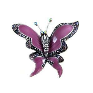 Feminine Rose Pink Enamel Paint Crystal Rhinestone Butterfly Fashion 