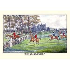 Horseman Jumps the Fence to Follow the Hounds   12x18 Framed Print in 