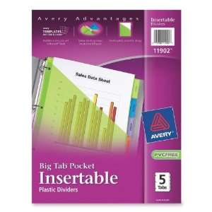  Avery Plastic Pocket Insertable Tab Divider,5 x Tab Print 