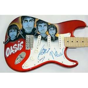  Oasis Autographed Signed Airbrush Guitar & Proof 