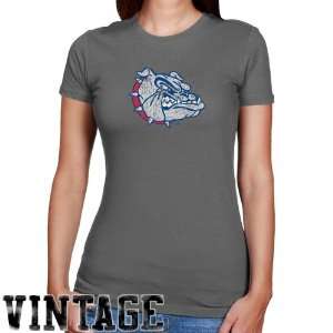NCAA Gonzaga Bulldogs Ladies Charcoal Distressed Logo Vintage Slim Fit 