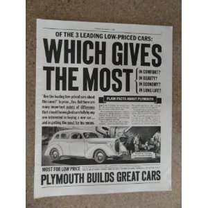 1938 Plymouth,Vintage 30s full page print ad (car/airplane) Original 