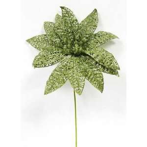  Package of 12 Lime Green Glitter Lace Poinsettia Stems 