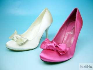 Damen Schuhe Pumps 9,5 cm Absatz Satin Textil Pink oder weiß  