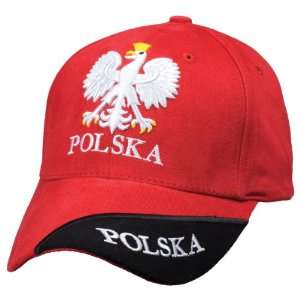 : Polish Apparel Red Baseball Cap   Polska, White Eagle, Black Stripe 