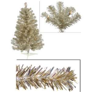  New   3 Pre Lit Champagne Artificial Tinsel Christmas 