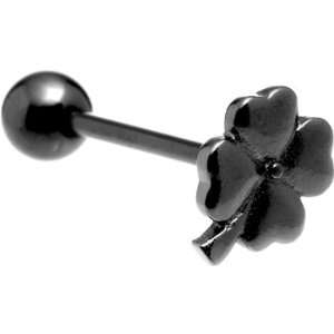  Black Four Leaf Clover Anodized Titanium Barbell: Jewelry