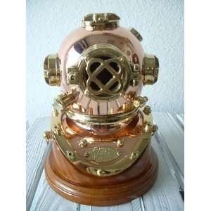  5.5 Polished Brass & Copper Mark V Dive Helmet w/ Wood 