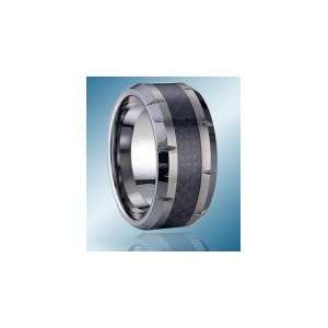   Tungsten Carbide Ring Band with Black Carbon Fiber Inlay Size 7   15