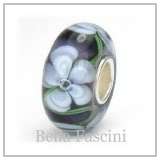 Bella Fascini PURPLE & GREEN FLOWERS Murano Glass European Charm Bead 