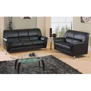 Fancy Black Leather Upholstered Sofa and Loveseat Set with Metal Feet 