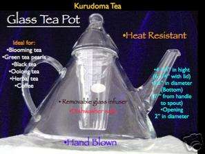 Glass Teapot, Clear,Cone Shaped w/ Infuser, Hand blown  