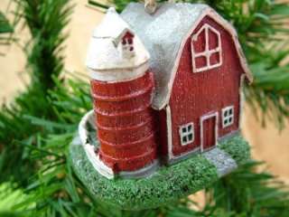 Red Barn Silo Barnyard Animal Farm Christmas Ornament  