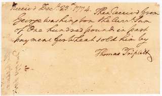 GEORGE WASHINGTON   AUTOGRAPH DOCUMENT SIGNED IN TEXT 12/23/1774 