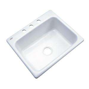   Drop In Acrylic 25x22x9 3 Hole Single Bowl Kitchen Sink in White