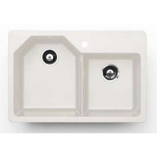 Dual Mount Granite 33x22x10 4 Hole Offset Double Bowl Kitchen Sink in 