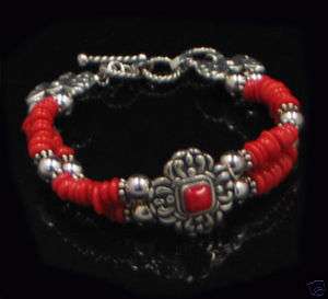 Southwestern Sterling Silver Strand Red Coral Bracelet  