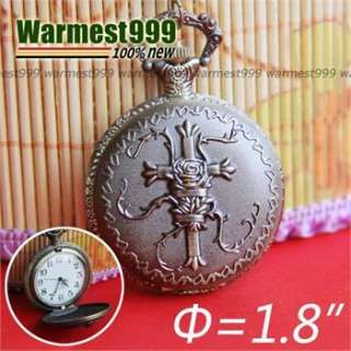 Antique Vintage Bronze Copper Cross Quartz Pocket Watch Pendant 