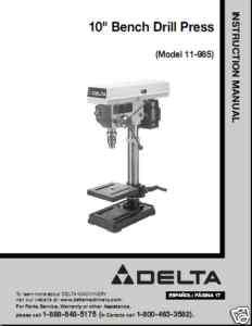 Delta 10 Drill Press Instruction Manual #11 985  