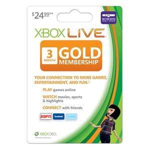 Xbox LIVE 3 Month Subscription Card 885370224351  