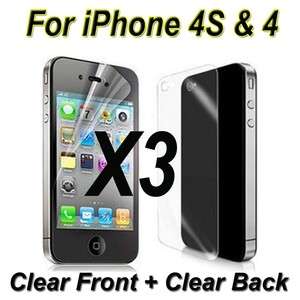 3X Clear Glossy Full Body Screen Protector For Apple iPhone 4S 4 Front 