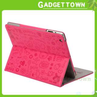 Cute Little Witch Leather Smart Case Cover Stand for iPad 2 Pink 