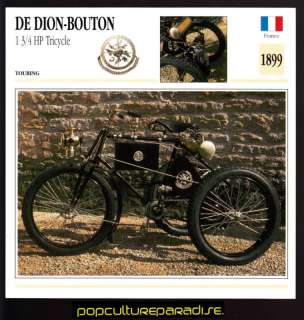 1899 DE DION BOUTON 1 3/4 HP TRICYCLE MOTORCYCLE CARD  