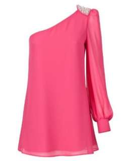 Elise Ryan Stylisches One Shoulder Kleid pink  Bekleidung