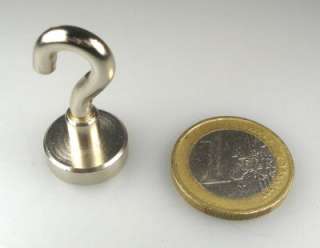 Neodym Magnet rund 16 mm mit Haken hält ca. 7,0 kg  