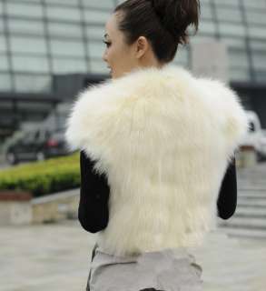 Promotion Real Fox Fur Rhinestone Embellished Short Sleeve Coat Beige 