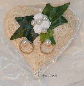 Romantisches Ringkissen Herz Kissen Hochzeit Perlen  