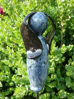 Keramik Hund stahlblau Gartenstecker Gartenfigur Deko  