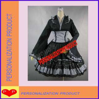 Medieval Gothic lolita Gingham corset & black Cosplay Knee Length 