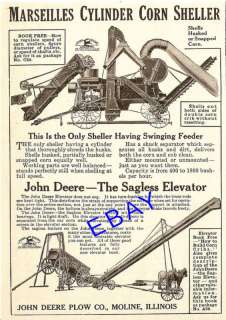 1913 MARSEILLES CORN SHELLER & JOHN DEERE ELEVATOR AD  