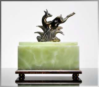 unique art deco cigar box jewel box green onyx brown marble silver 