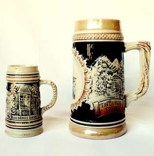 West German Vintage Cramic 2 Beer Mugs Different Size  
