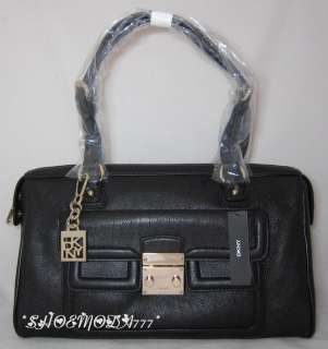 295 DKNY Vintage Leather Classic Pushlock Bag Purse EW Satchel 