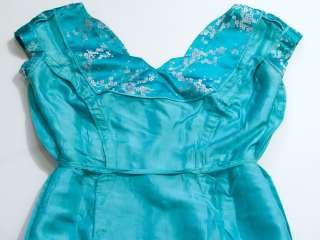 Vtg 50s Satin Brocade Asian Bombshell Wiggle Dress HAUTE COUTURE 