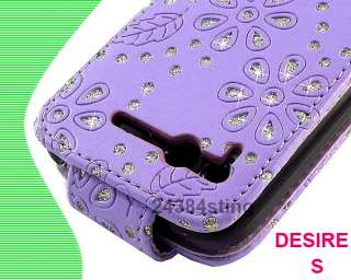 DIAMOND BLING LEATHER FLIP CASE POUCH for HTC DESIRE S  