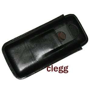  Fine Black Leather Cigar Case with Pocket and Cutter 