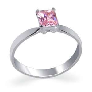   Silver Band Emerald Cut Pink Cubic Zirconia Ring Size 5 Jewelry