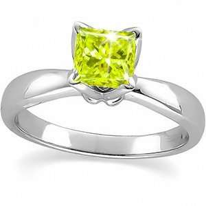  Solitaire Platinum Ring with Fancy Greenish Yellow Diamond 3/4 carat 