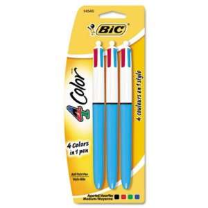  4 Color Retractable Ballpoint Pen   Med Pt, 1.0 mm, 3/Pack 