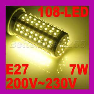 E27 7W 360° 108 LED Corn Light Bulb Warm White 200~230V  