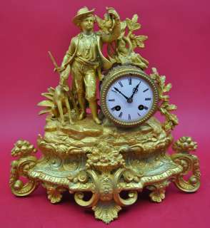 Antique french Mantel Clock   gilded cast iron   stamped Lenzkirch 