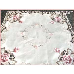  Light Burgundy Rose on Antique Cream Table Cloth 34*34 